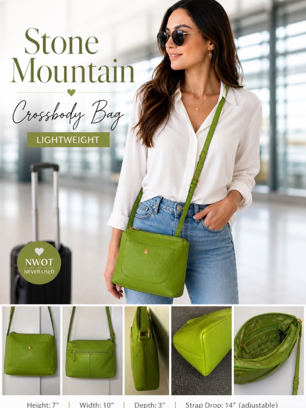 👜  Beautiful Stone Mountain crossbody bag in a vibrant green.